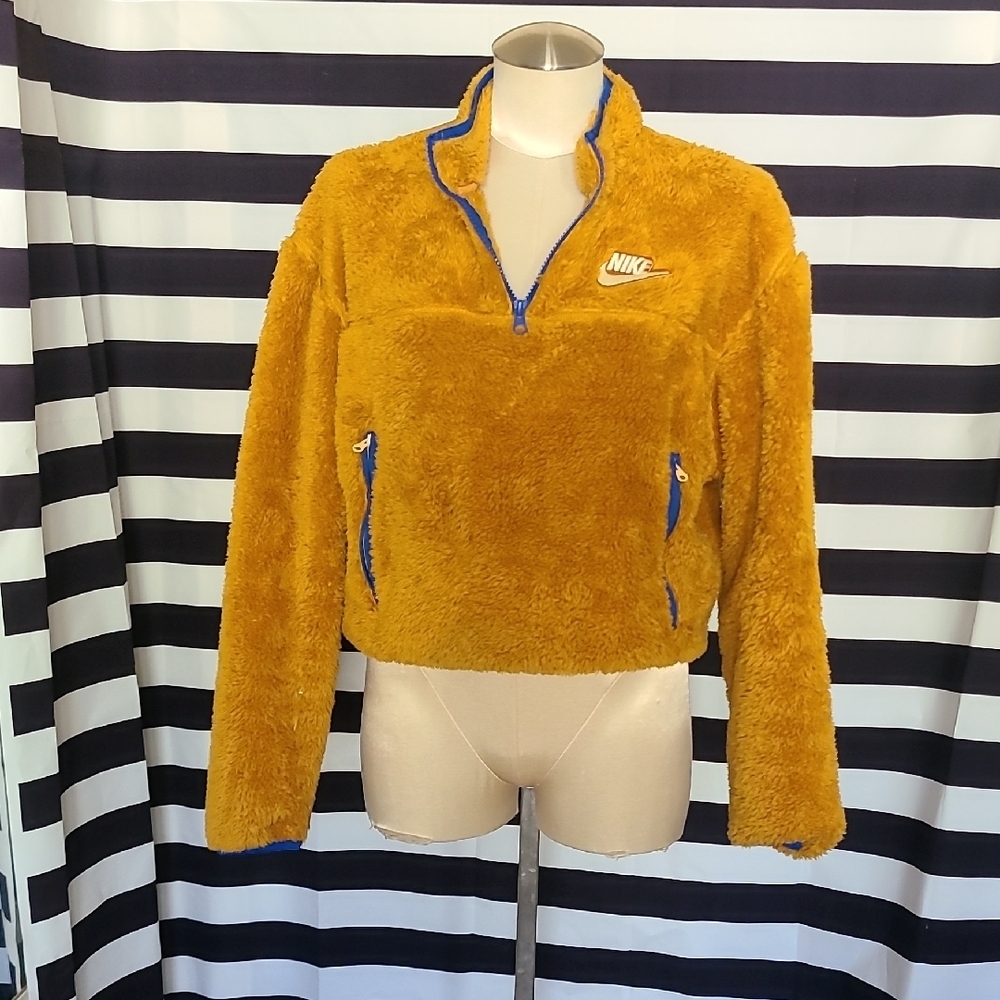 Nike Gold Teddy Jacket Plush Fleece Mock Neck